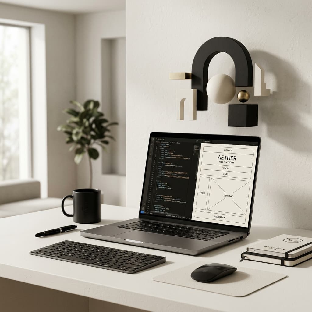 A laptop showing a website being built